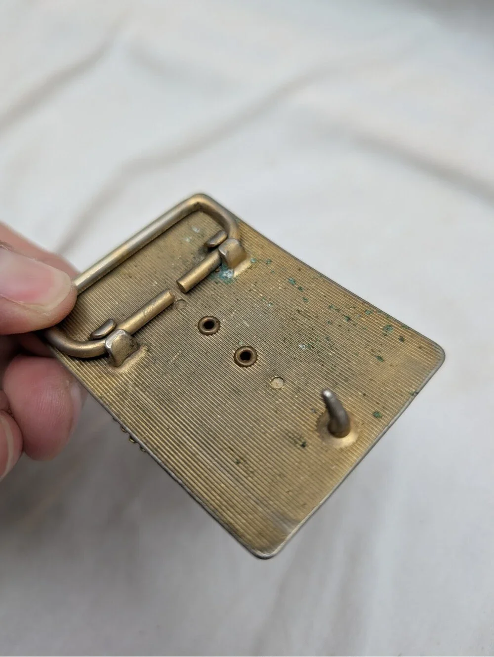 Unisex Belt Buckle, metal with a Brown & Cream-Colored Stone, 2 1/2